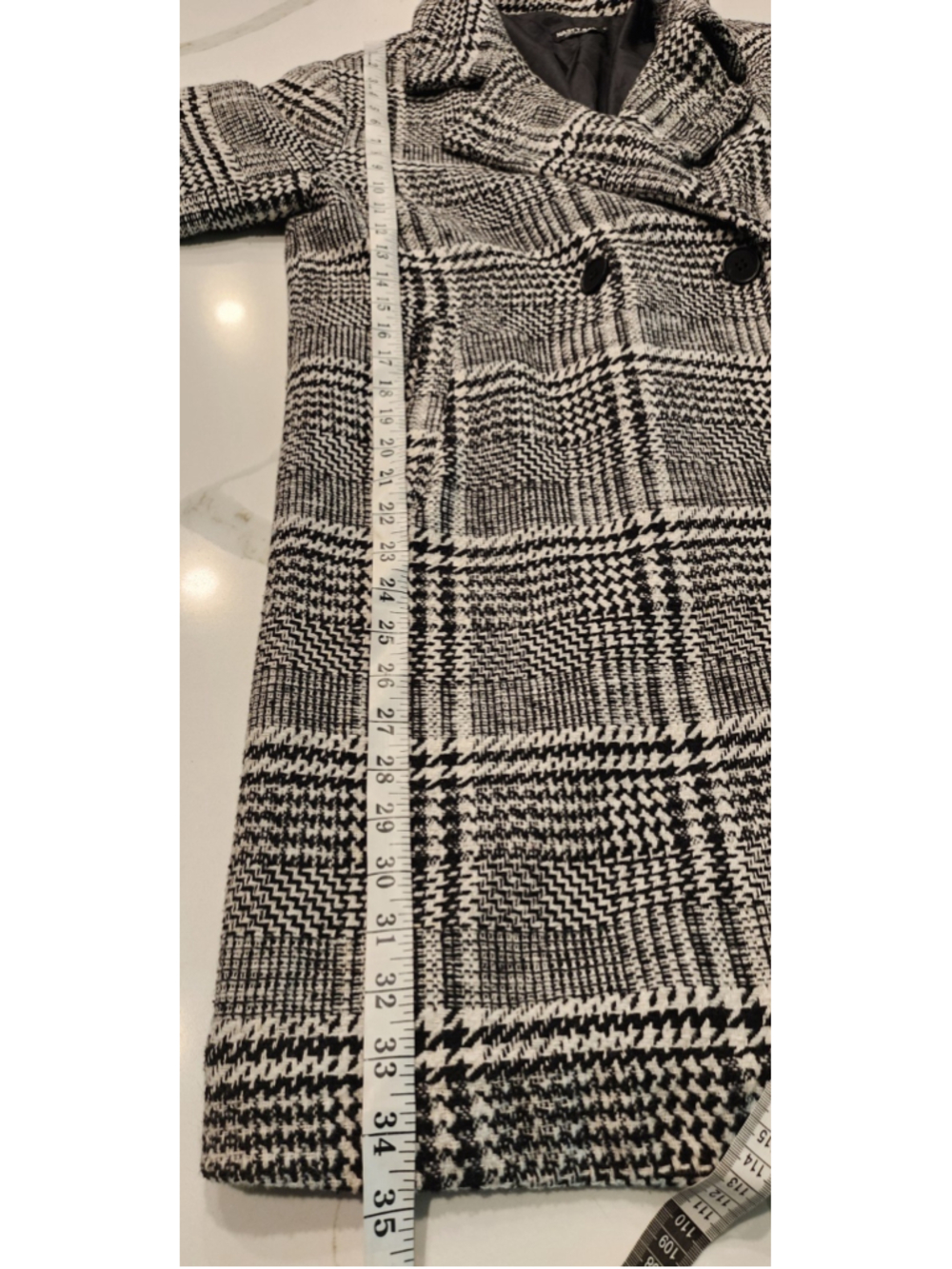 Nasty Gal Collection L Black White Plaid Double Breasted Coat Oversized Longline - Picture 12 of 13
